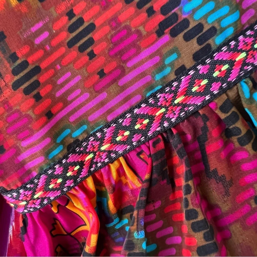 Uncle Frank Patchwork Dress Aztec Western Print V-Neck 3/4 Bell Sleeves M - Picture 6 of 11